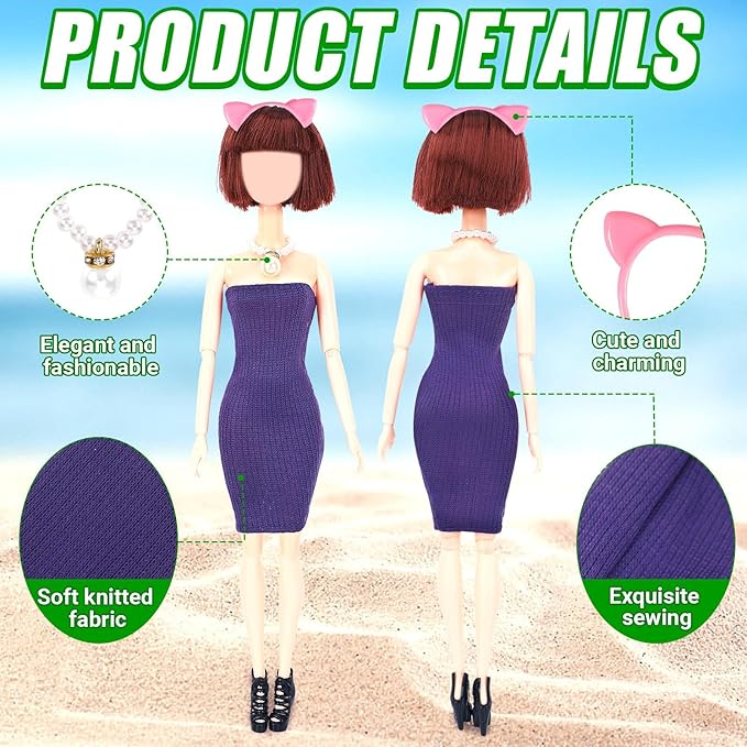 UPINS 6 Sets Doll Clothes Girls Doll Accessories for 11.5 Inch Doll Include Summer Dress Necklace Headband Shoes Regular Outfit Doll Clothing Girl Birthday Gift