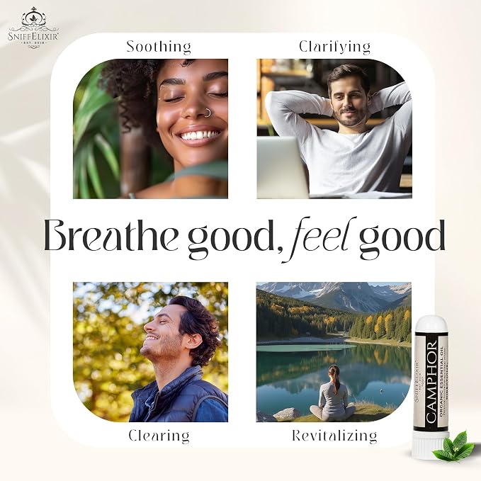 Camphor Essential Oil Aromatherapy Nasal Stick Vapor Inhaler for Mucus Relief - Chest Congestion & Cough Relief for Adults, USA Made with Organic Essential Oils