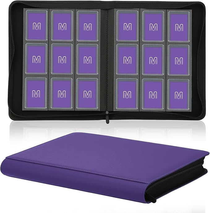 Toploader Binder,Trading Card Binder Storage Hold up 288 Cards 9-Pocket Top Loader Binder with Sleeves for 3"x4" Rigid Toploaders Hard Cases (9Purple6)