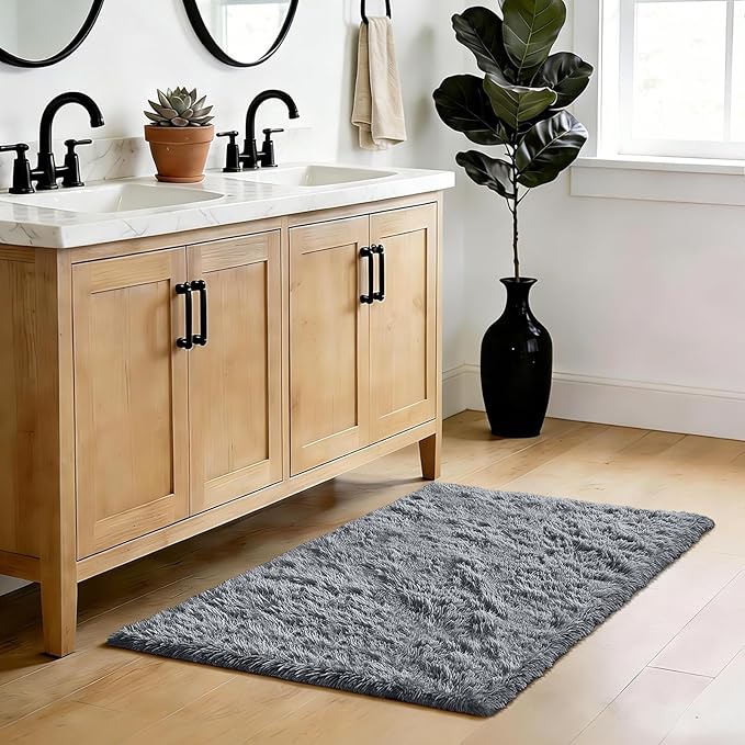 Soft Runner Rugs for Bedroom, Grey 2x6 Area Rugs Fluffy Rug Shag Area Rug Carpet, Bedside Rug for Living Room Bedroom Room Home Decor