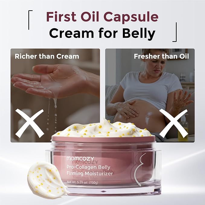 Momcozy Belly Cream Home & Away Duo, EWG Verified, Clinically Tested 4x Peptides to Reduce Stretch Marks, 150g + 30g Belly Moisturizer Set, Skin Resilience Care, 6.35 oz Total