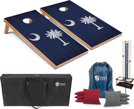 Tailgating Pros 4x2 Regulation Cornhole Boards Flag Set- Includes 8 Bean Bags, Carrying Cases, and Score Keeper - Optional LED Lights