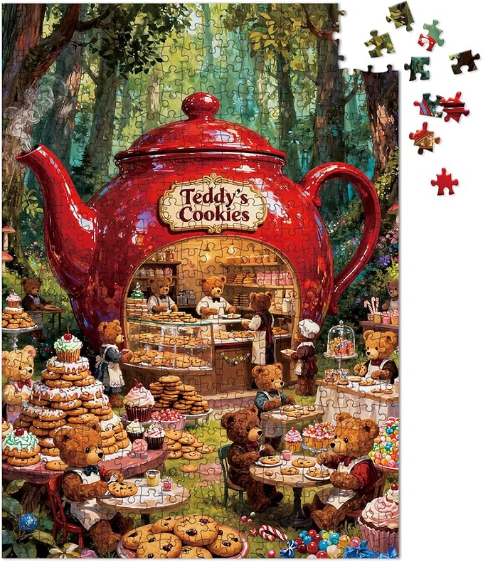 500 Piece Large Size Jigsaw Puzzles for Adults and Teens Family Happy Games Teddy Bear Cookies Store [Larger Size Pieces]