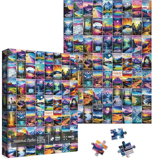 Colorful National Parks Landscape Puzzles for Adults 1000 Pieces, Beautiful Travel Collage Jigsaw Puzzle, Difficult Nature Art Puzzles