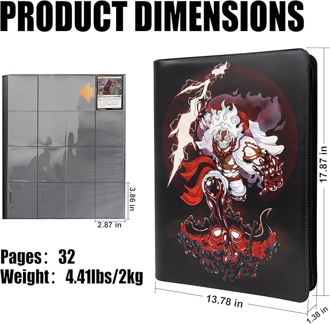 Trading Card Binder for One Piece Cards,16 Pocket with 32 Sleeves up to 1024 Cards One Piece TCG Card Binder,Waterproof Card Storage Book with Sleeves,One Piece for Card Display Case
