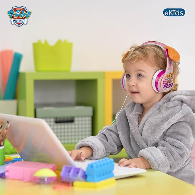 eKids Paw Patrol Skye Liberty Bluetooth Headphones for Kids, Wireless Headphones with Microphone Includes Aux Cord, Earphones for School, Home, or Travel (Paw Patrol Skye Liberty)