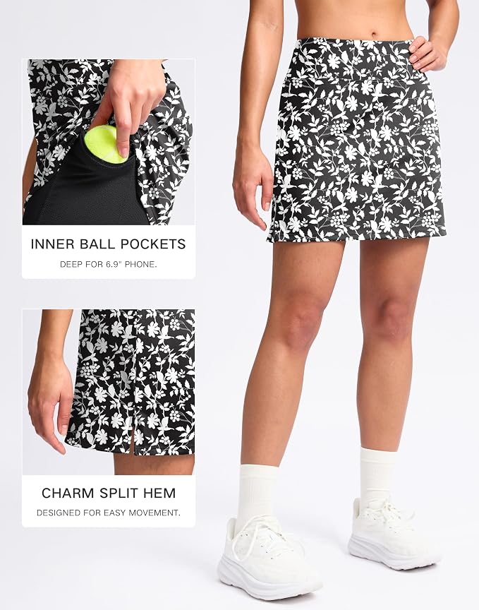 16" Skorts with 2 Pockets | Side Slits, High Waisted, A Line, Casual, Pickleball, Athletic, Golf, Tennis Skirt, for Women
