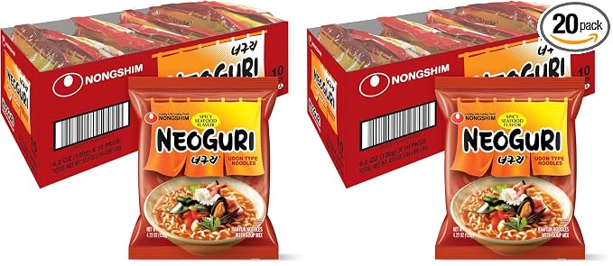 Nongshim Neoguri Spicy Seafood with Udon-Style Noodle,4.2 Ounce,(Pack of 20)