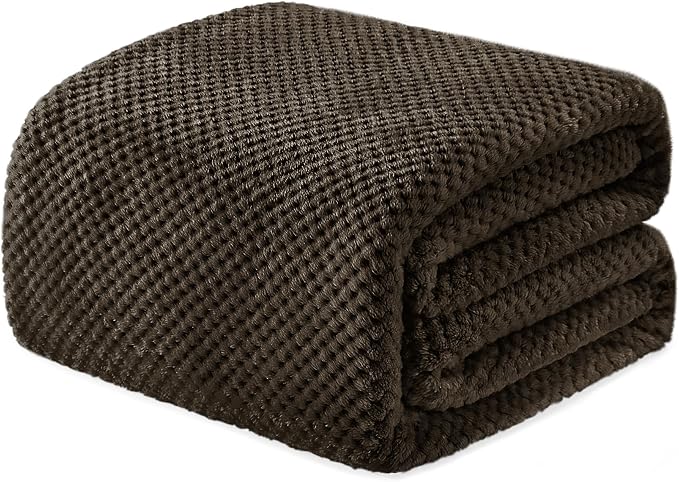 Exclusivo Mezcla Large Waffle Fleece Throw Blanket for Couch, Coffee | Lightweight Soft Blanket for Sofa, Bed, Living Room, Plush Fluffy Throw for Home Decor, Travel, All Season, 50x70 Inches
