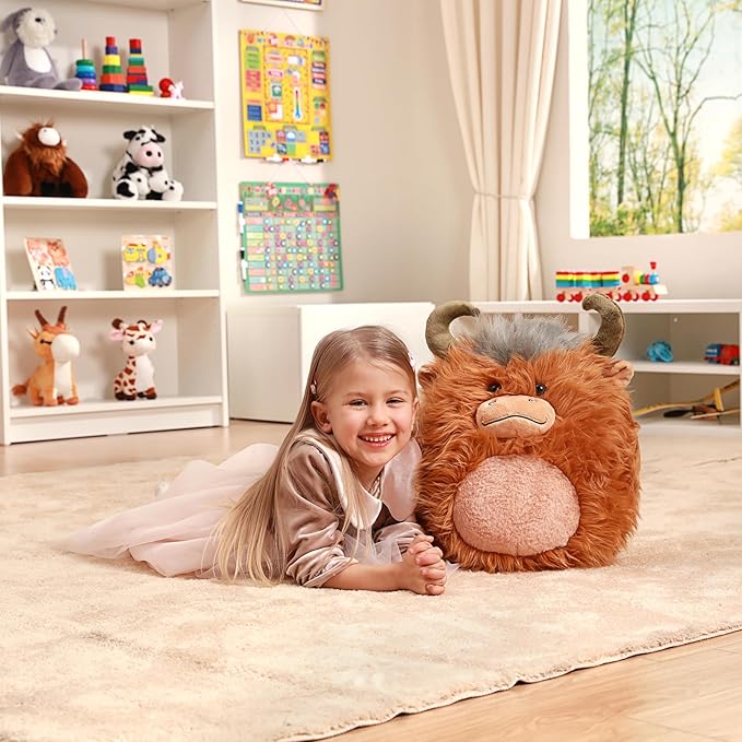 Original 16-Inch Large Highland Scottish Cow Plush Pillow Stuffed Animal Toy,Cute Soft Kawaii Big Size Hugging Cuddle Huggable Plushie,Gift for Kids