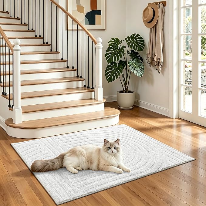 Pauwer 2x3 Area Rugs for Living Room, Modern Non Slip Washable Rug, White | Arch Pattern, Soft Fluffy, Neutral, Boho Accent, Solid Color Floor Carpet, For Kids Room Dining Room Nursery Entryway