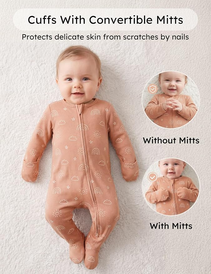 Yoofoss Baby Pajamas 100% Organic Cotton Baby Sleepers for Newborn 0-3 3-6 6-9 Months Boys Girl Clothes 3pcs Footed PJs