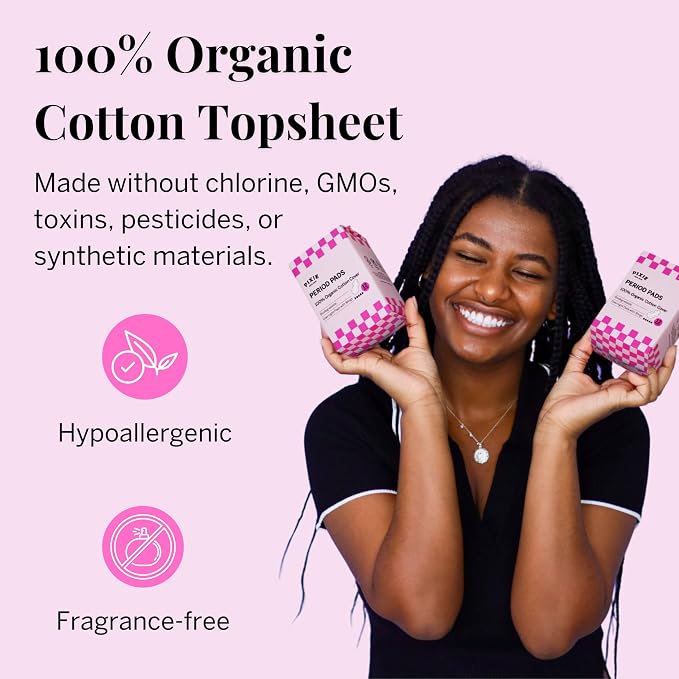 Pixie Organic Pads Cotton Ultra Thin Overnight Pads for Women - Extra Heavy Absorbency with Wings - Leak-Proof, Hypoallergenic & Unscented - Compostable, Biodegradable - FSA Eligible - 12 Count