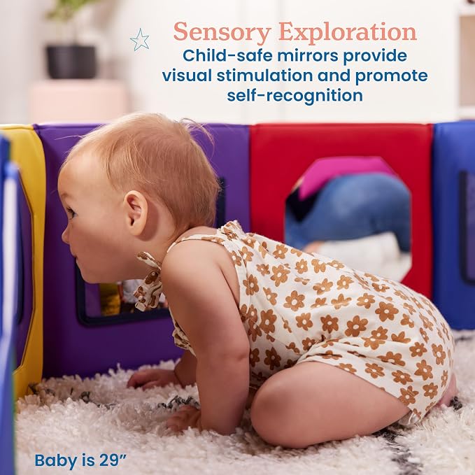ECR4Kids SoftZone Wall of Mirrors Activity Center and Play Mat, Sensory Toy, Assorted, 3-Piece