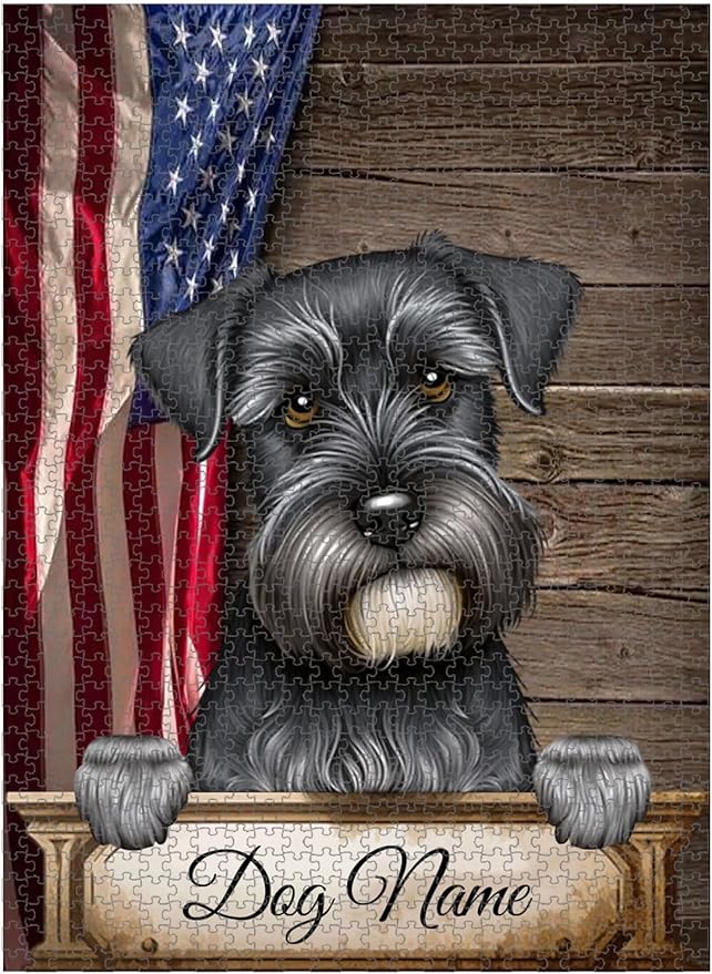 Custom Wooden Jigsaw Puzzles with Your Dog's Name on Standard Schnauzer Art Print - 300 500 1000PCS Puzzles Game and Home Wall Decor