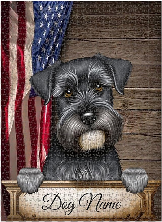 Custom Wooden Jigsaw Puzzles with Your Dog's Name on Standard Schnauzer Art Print - 300 500 1000PCS Puzzles Game and Home Wall Decor