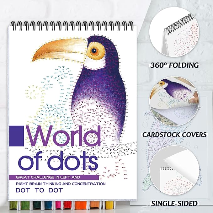 Dot-to-Dot Books for Adults: 30 Easy Dot to Dot Patterns for Stress Relief - Flow Art Dot Book, Spiral Bound, Single-Sided Print, Dots Art Gift for Women