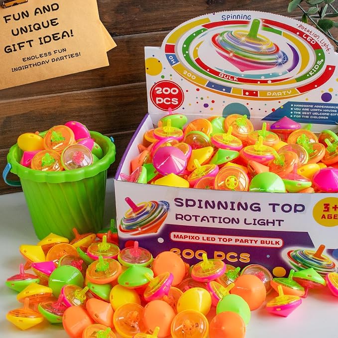 200 Pcs Light Up Spinning Tops for Kid 4 Color, Bulk LED Flashing Spinning Top Toys for Birthday Party Favor, Return Gift, Classroom Prize, and Fun Fidget Toy, Glow Goodie Bags Stuffer for Girl boy