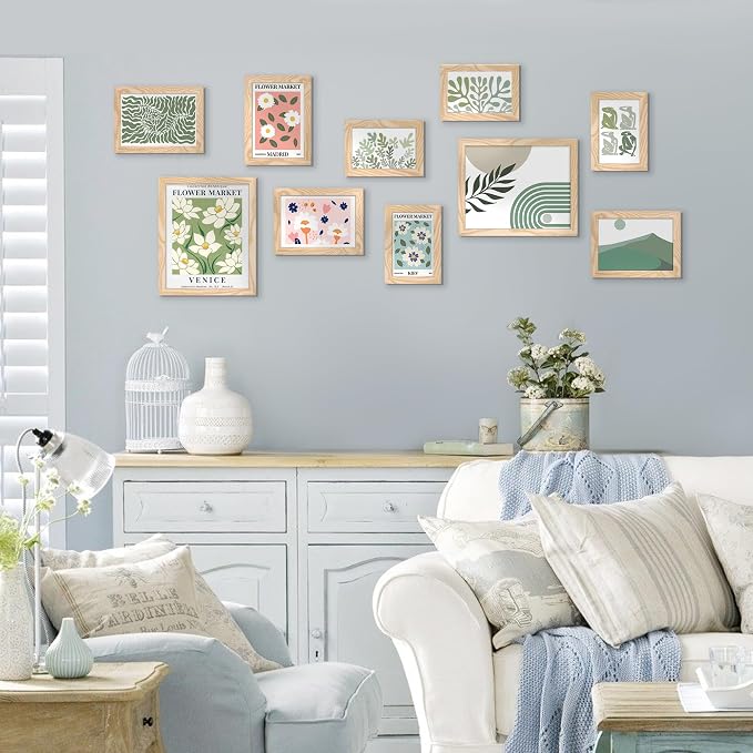 upsimples 10 Pack Picture Frames Collage Wall Decor for Mounting or Tabletop Display, Photo Gallery Frame Set for Family, Multi Sizes Including 8x10, 5x7, 4x6, Natural | Multi Picture Frames Collage Wall Decor, Gallery Wall Frame Set, Gift For Christma...