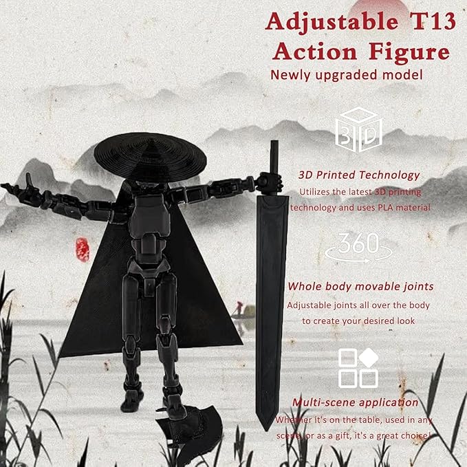 Already Assembled T13 Action Figure,Dummy 13 T13 Multi-Jointed Movable,for Collectors Desktop Decorations t-13 Movability 3D Printed Toys (Red)