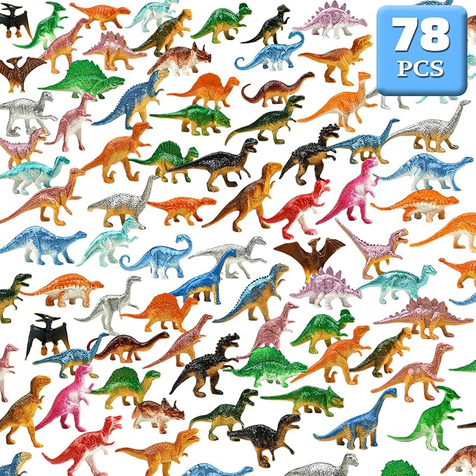 Dinosaur Figures, Plastic Mini Dinosaur Figure Set Including T-rex, Stegosaurus, Monoclonius for Party Favors, Christmas Valentines Day Gifts, 78 Pack