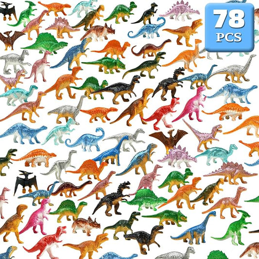 Dinosaur Figures, Plastic Mini Dinosaur Figure Set Including T-rex, Stegosaurus, Monoclonius for Party Favors, Christmas Valentines Day Gifts, 78 Pack