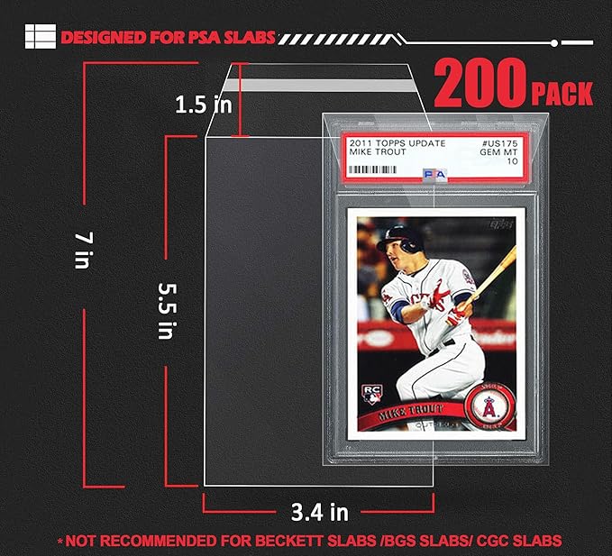 D DACCKIT Sleeves for PSA Slabs - 200 Resealable PSA Slab Sleeves, Precise Fit Slab Protector for Grading Baseball Football Gaming Trading Sports Cards