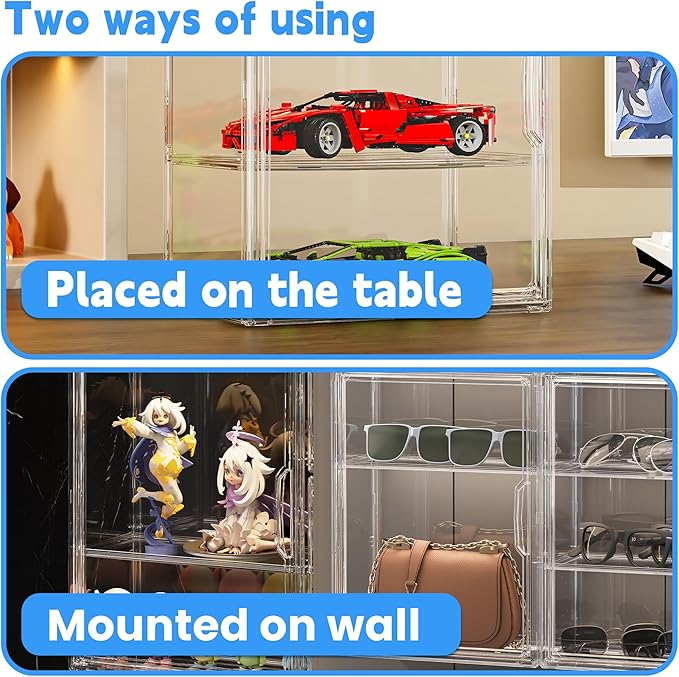 Montex Clear Display Case 4 Pack 3 Tiers, Figure Display Case, Display Case for Figures, Display Case for Collectibles, 3 Tier Display Case