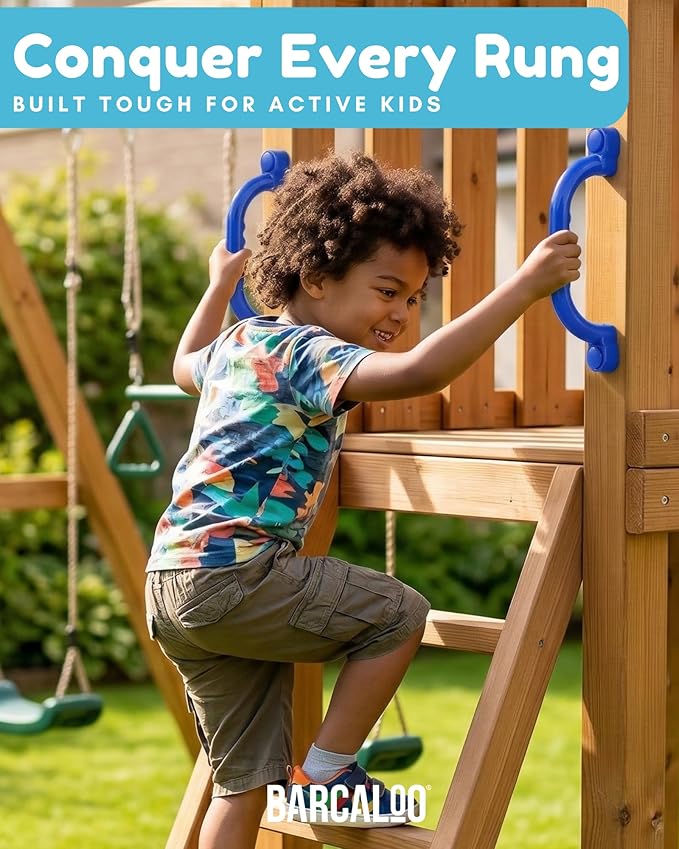 Playground Safety Handles - Outdoor Blue Grab Handle Bars, Plastic Tree House or Playhouse Accessories, Backyard Playset Equipment Replacement Safety Parts for Monkey Bars, Jungle Gym, and More