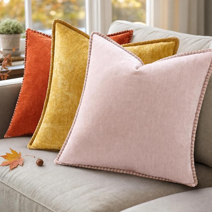 decorUhome Soft Chenille Throw Pillow Covers 12x20 Set of 2 Rust | Fall Textured Decorative Throw Pillow Cases Stitched Edge Modern Farmhouse Luxury Boho Velvet for Couch Sofa Bed Home Decor