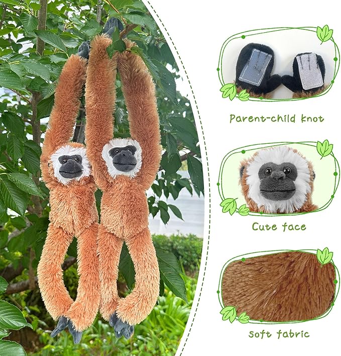 2 Pcs 50CM Realistic Hanging Plush Anima Monkey Toys with Hands and Feet and Parent-Child Knot, Monkey Soft Long Plush Jungle Party Decoration Curtain Storage Toys Stuffed Animals for Kids 4-8