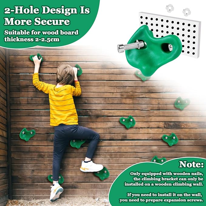 10PCS Green Rock Climbing Holds, Rock Climbing Wall for Kids, Extra Large Size Climbing Rock Wall Grips with Mounting Hardware and Wrench for Indoor Outdoor Playground, Installed on Wooden Board