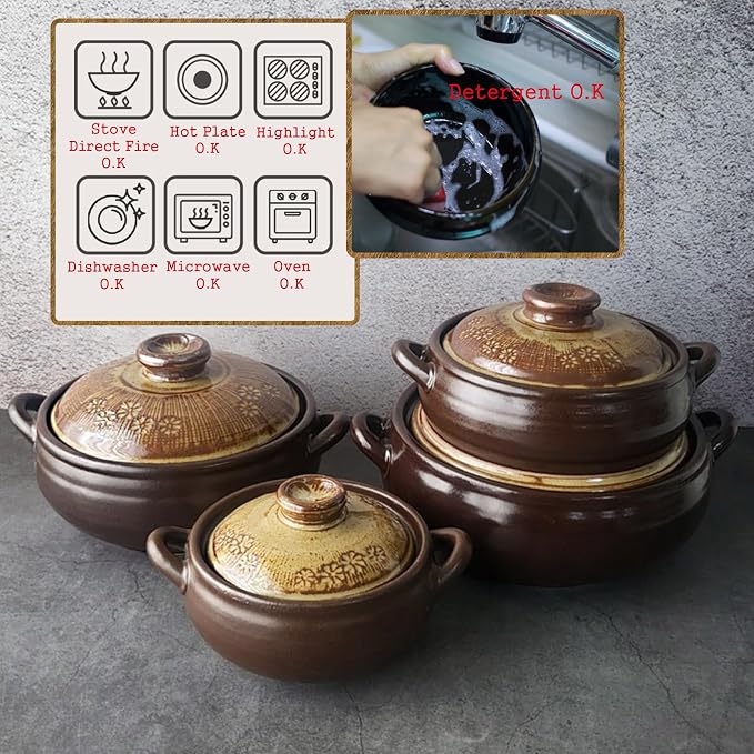 Korean Pot [Buncheong] MUD GLAZE Earthenware Ttukbaegi, Natural Ceramic Clay Cooking Pot Casserole, Heat Resistant Ceramic Earthen Pot, Zero-Crack Stone Bowl Stockpot Soup Cookware, Pottery