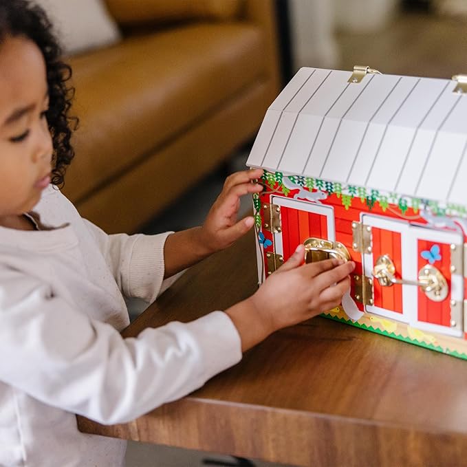 Melissa & Doug Latches Barn Toy Sensory Activity, Doors and Locks Toy, Farm Animals, for Kids Ages 3+