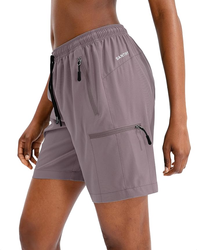 SANTINY Women's 5''/ 7''/9'' Hiking Cargo Shorts Quick Dry Lightweight Summer Shorts for Women Athletic Golf Zipper Pockets