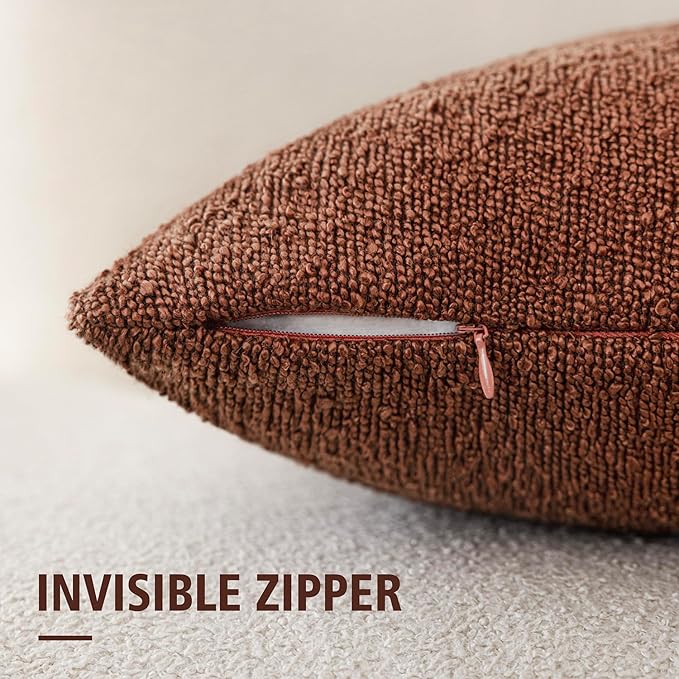 Foindtower Pack of 2 Textured Boucle Throw Pillow Covers Accent Solid Decorative Lumbar Pillow Cases Cozy Couch Cushion Case for Chair Sofa Bedroom Living Room Home Decor 12x20 Inch Red Taupe