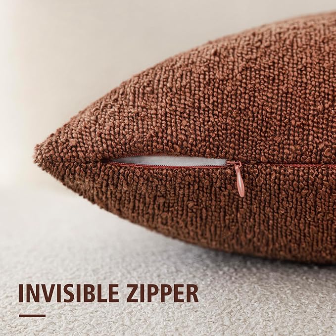Foindtower Pack of 2 Textured Boucle Throw Pillow Covers Accent Solid Pillow Cases Cozy Soft Decorative Couch Cushion Case for Chair Sofa Bedroom Living Room Home Decor 20x20 Inch Red Taupe