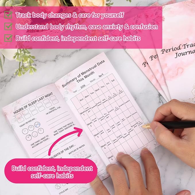 12 Pack Period Tracker Journal for Girls 6.5x3.5 Inch Period Tracking Notebook First Period Starter Kit Funny Daily Menstrual Cycle Tracker Gifts for Girls Teens Feminine Care 80GSM