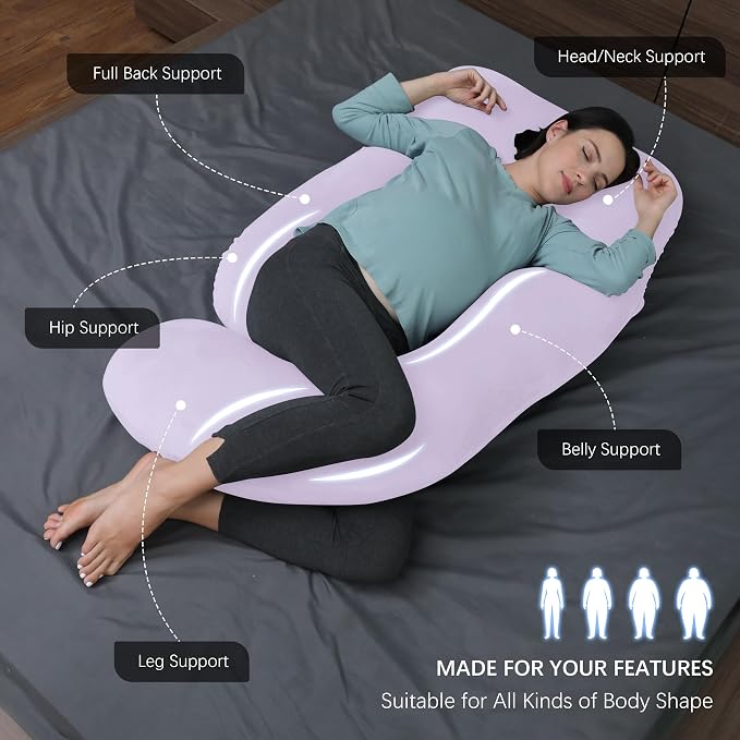 MOON PARK Pregnancy Pillows for Sleeping - U Shaped Full Body Maternity Pillow with Removable Cover - Support for Back, Legs, Belly, Hips - 57 Inch Pregnancy Pillow for Women - Purple
