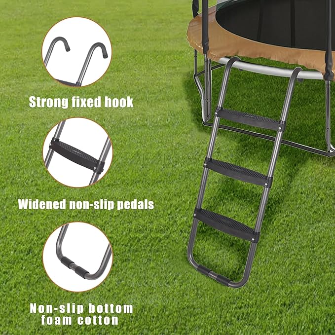 Trampoline Ladder 2/3 Steps, Trampoline Steps with Wide Steps, Skid-Proof Steps Universal Hook, UV Treated Steel, 14FT Trampoline Stairs Accessories for Kids/Children, 220Lbs Capacity