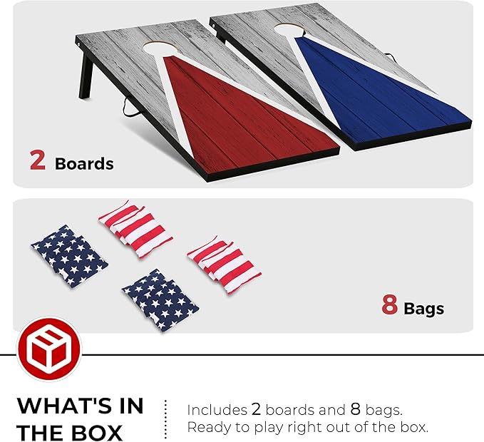 Portable Cornhole Board Set - Premium MDF Wood Corn Hole Game with 8 Regulation Bean Bags, for Backyard, Camping, and Outdoor Tailgating - Choose 3x2' Tailgate or 4x2' Regulation Size