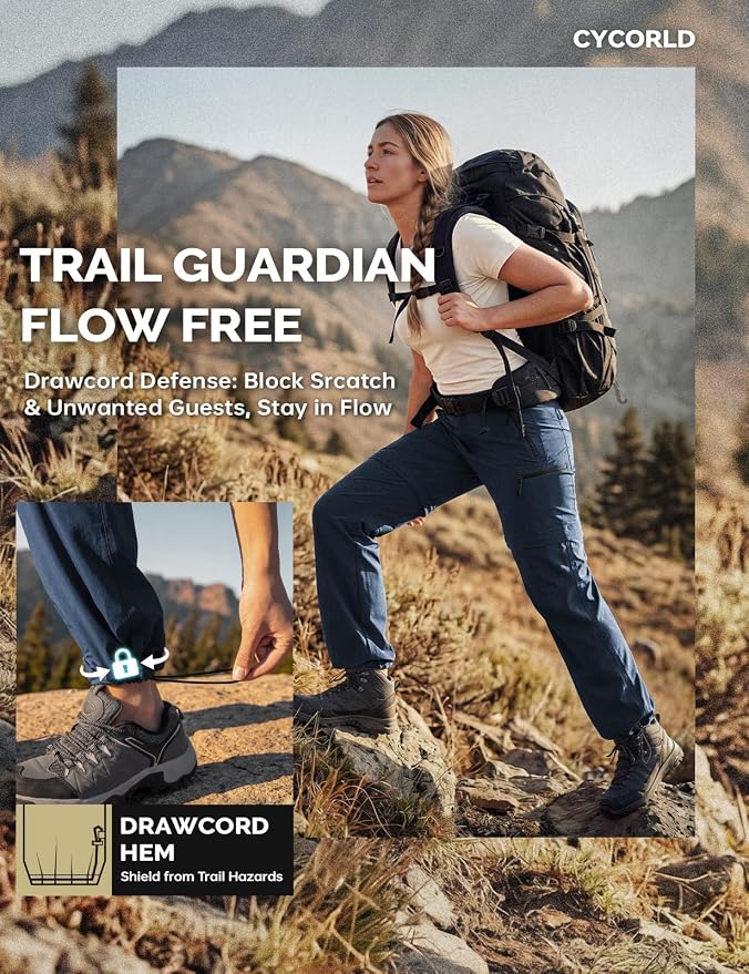 Cycorld Women's-Hiking-Pants-Convertible Quick-Dry-Stretch-Lightweight Zip-Off Outdoor Pants with 5 Deep Pockets