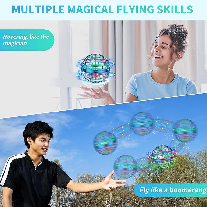 2PCS Flying Orb Ball Toys 2025, Uique Gift Hand Controlled Boomerang Hover Ball, Mini Drone Cosmic Globe Fidget Spinning Kids Adults Outdoor Fly Toy Birthday for Boys Girls Teens