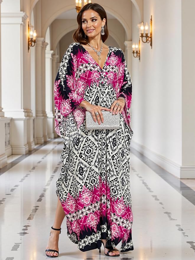 Mumu Dresses for Women Plus Size, Bohemian Kaftan Beach Cover Up Long Maxi Nightgown Soft Loungewear
