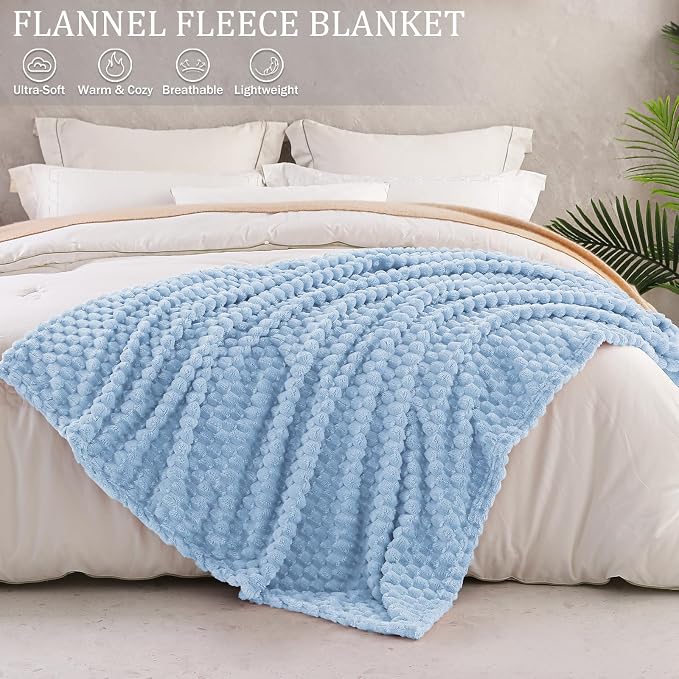 Exclusivo Mezcla 3D Fleece Queen Size Blanket for Bed, Stone Blue | Extra Soft Fuzzy Plush Lightweight Bed Blankets, Cozy Fluffy Decorative Blankets for All Seasons, 90x90 Inches