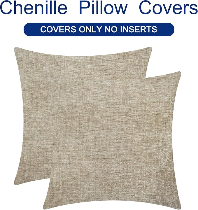 CaliTime Decorative Couch Throw Pillow Covers 16 X 16 Inches Light Taupe | Pack of 2, Cozy Chenille Cushion Cases for Sofa Bed Living Room Farmhouse Home
