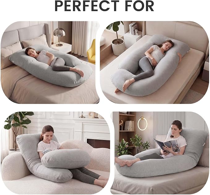 Jcickt Pregnancy Pillow for Sleeping,59 inch Maternity Pillow with Removable Washable Cover,J-Shaped Cooling Full Body Pregnant Pillow -Support for Backs,Legs, Belly, HIPS, Improve Sleep -Gray