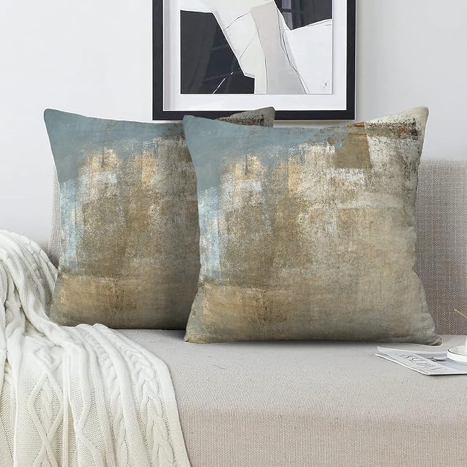 Throw Pillow Covers for Couch, 16x16 Inch, 2 Pack, Grey Beige | Decorative Throw Pillow Covers Cushion Covers for Couch Bedroom Sofa Living Room