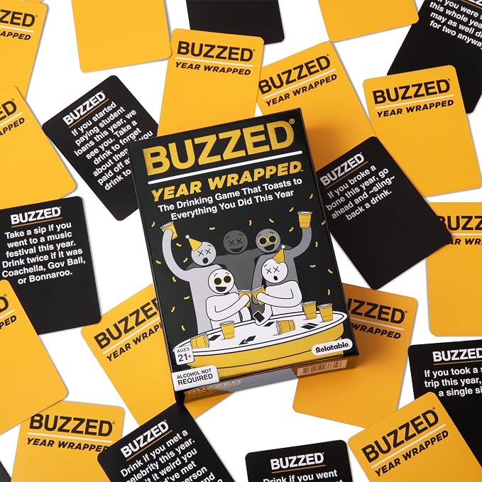 Buzzed Year Wrapped by Relatable – New Years Drinking Games That Elevate Your Holiday Party, Humorous and Conversational Games for Adults That Create a Memorable Experience