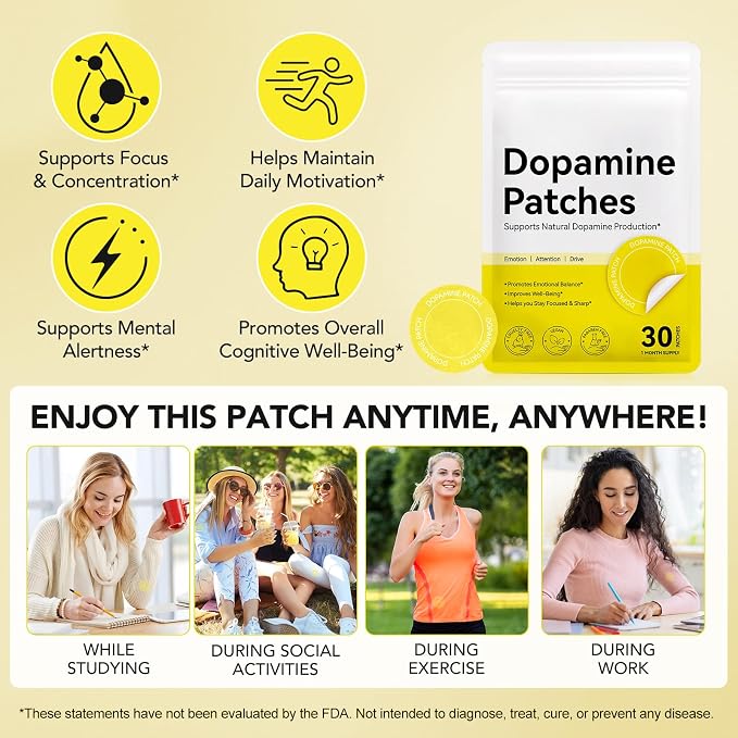 Dopamine Patches, Dopamine Patch Extra Strength, Mood Boost Support Patches for Women Men,Plant-Based Formula, Positivity & Motivation, Supports Dopamine & Serotonin Balance, 60 Dopamine Patch